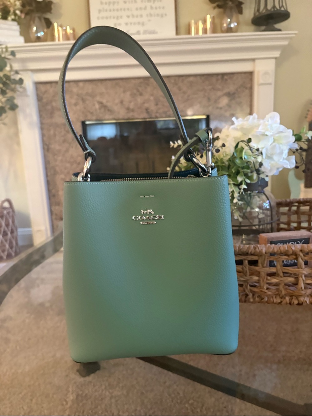 Coach Green Pebble Leather Mollie Bucket Bag - Coach
